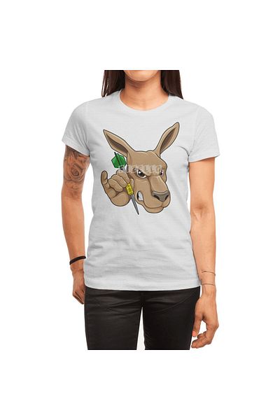 Fizello Tricou alb unisex cu umăr Dart - Kangaroo As Dart Player Design