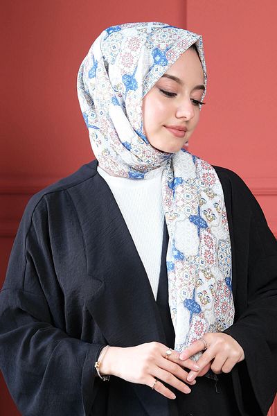 AFVENTE Şal albastru din bumbac cu model geometric