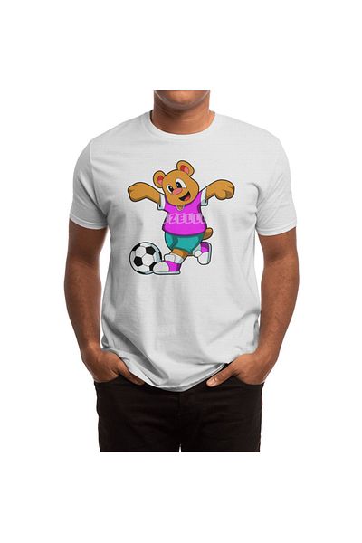 Fizello Unisex White T-Shirt for Men and Women - Bear at Sports with Soccer