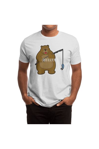Fizello Λευκό μπλουζάκι για άνδρες και γυναίκες - Bear At Fishing avec Canne а Pêche και Poisson Unisexe