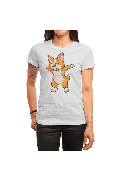 Fizello Welsh Corgi Hip Hop Dance Dab μοτίβο ανδρικό και γυναικείο λευκό μπλουζάκι Unisex