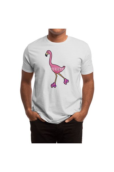 Fizello Flamingo Roller Skater - Ανδρικό και Γυναικείο Λευκό T-Shirt
