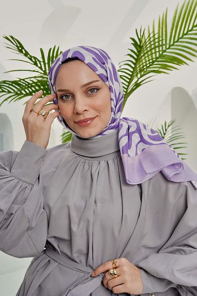 AFVENTE Purple Abstract Patterned Soft Cotton Shawl