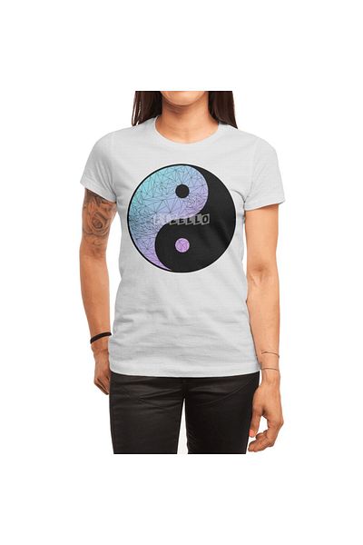Fizello Tricou alb cu model geometric degradat Yin Yang pentru bărbați și femei