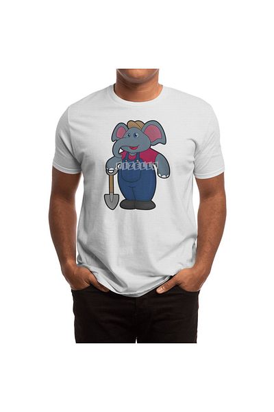 Fizello Elephant As Farmer - Tricou alb unisex pentru bărbați și femei, cu detalii Shovel