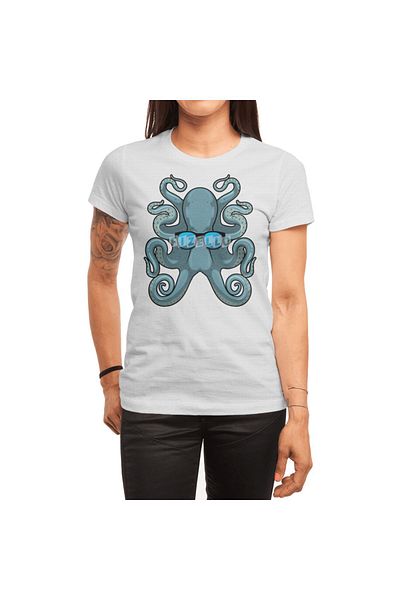 Fizello Octopus Blue Colored Sunglasses - Unisex White T-Shirt