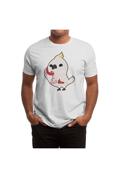 Fizello Tricou alb unisex pentru bărbați și femei cu detaliu Parrot Telephone Receiver