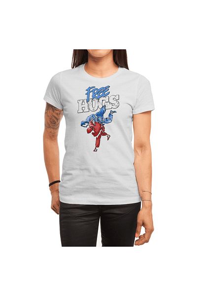 Fizello Δωρεάν λευκό μπλουζάκι Unisex Hugs - Martial Arts, Jiu Jitsu, Kung Fu, Άνδρες και Γυναίκες