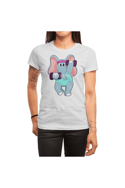 Fizello Tricou de antrenament Elephant Strength Dumbbell - Bărbați, Femei, Unisex Alb