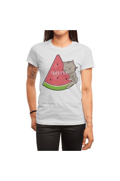 Fizello Tricou alb pentru bărbați și femei - Cat With Watermelon Design