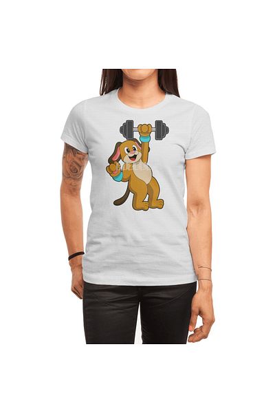 Fizello Men's and Women's T-Shirt - Dog at Strength Dumbbell Training Unisex White T-Shirt