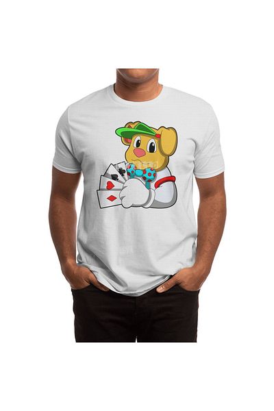 Fizello Unisex White T-Shirt - Dog at Poker with Cards Men and Women T-Shirt