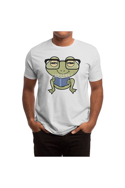 Fizello Ανδρικό και γυναικείο λευκό μπλουζάκι - Frog As Student With Book Design