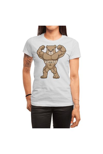 Fizello Λευκό μπλουζάκι Unisex - Bear As Bodybuilder, Σχέδιο μεγάλων μυών