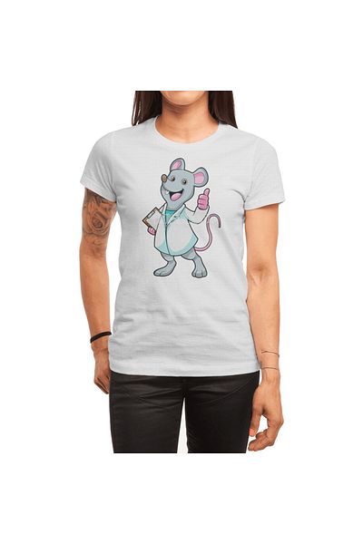 Fizello Tricou alb pentru bărbați și femei - Mouse As Doctor, Doctor's Coat Design
