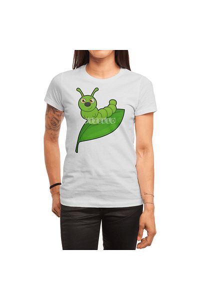 Fizello Bílé tričko pro muže a ženy - Caterpillar With Leaf Unisex Design