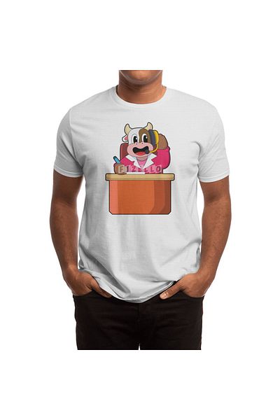 Fizello Tricou alb unisex - Vaci ca secretar cu design de masă