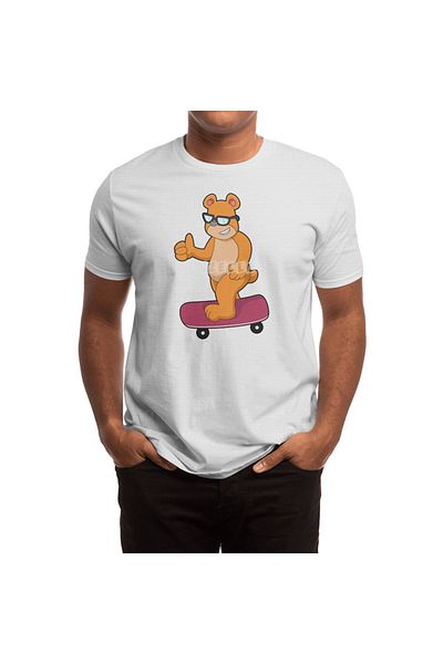 Fizello Ανδρικό και γυναικείο λευκό μπλουζάκι - Bear As Skater με λεπτομέρεια Skateboard