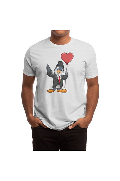 Fizello Tricou alb unisex cu design cu balon Penguin Groom Heart