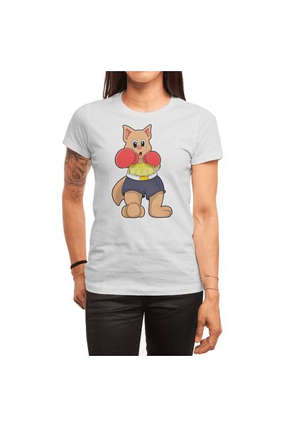 Fizello Men's and Women's Unisex White T-Shirt - Cat as Boxer at Boxing