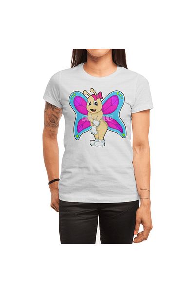 Fizello Tricou alb unisex pentru bărbați și femei - Fluture cu panglică