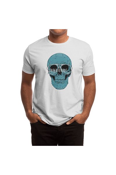 Fizello Unisex Λευκό T-shirt για άνδρες και γυναίκες - Μπλε μοτίβο κρανίου