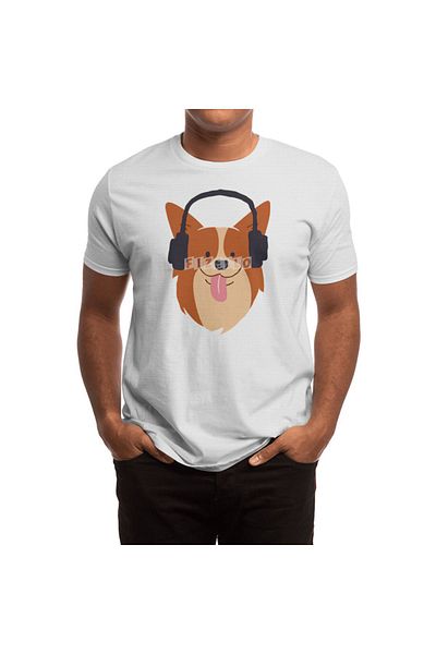 Fizello Corgi Listen To Music - Ilustrație pentru bărbați și femei Tricou alb unisex