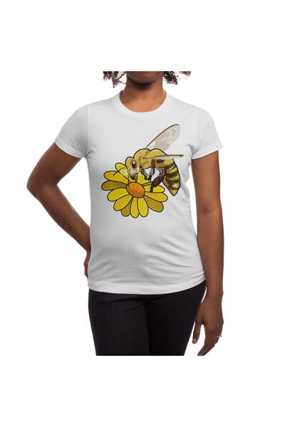 Fizello Λευκό μπλουζάκι για άνδρες και γυναίκες - Μπλουζάκι Unisex Bee With Blossom