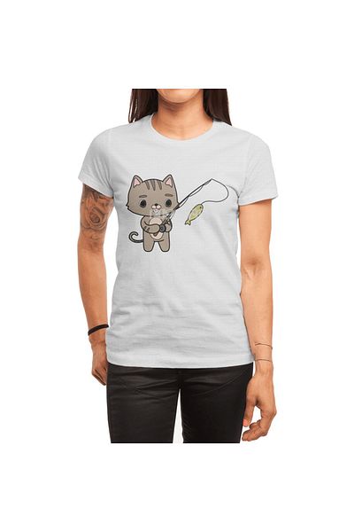 Fizello Tricou alb pentru bărbați și femei - Cat at Fishing with Fishing Rod Design unisex