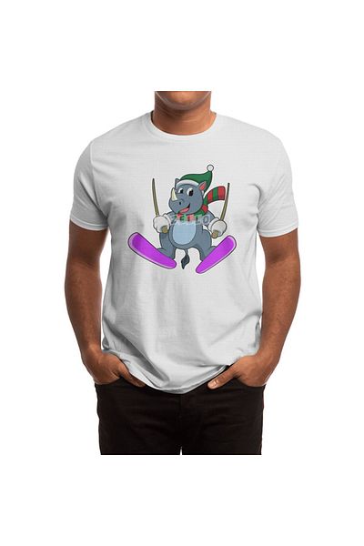 Fizello Tricou Rhino As Ski Jumper pentru bărbați și femei - unisex alb, avec Skis și Bufandas