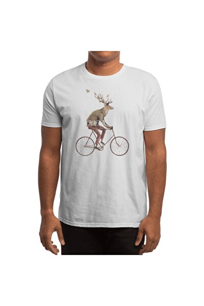 Fizello Λευκό μπλουζάκι Unisex για άνδρες και γυναίκες - Σχέδιο 'Even A Gentleman Rides'