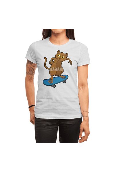 Fizello Tarsier Skater - Λευκό μπλουζάκι για άνδρες και γυναίκες, Unisex Skateboard Decoltes