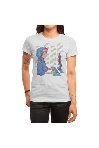 Fizello Ανδρικά και γυναικεία Anime Manga Girl Coding Comic Unisex Λευκό T-shirt