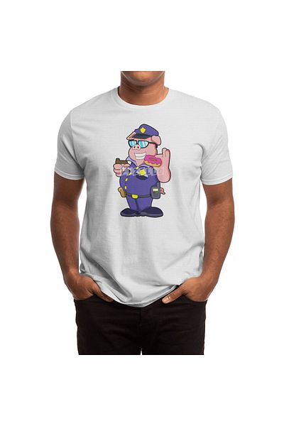 Fizello Unisex White T-Shirt for Men and Women - Pig as Police Officer, Sunglasses and Donut Design