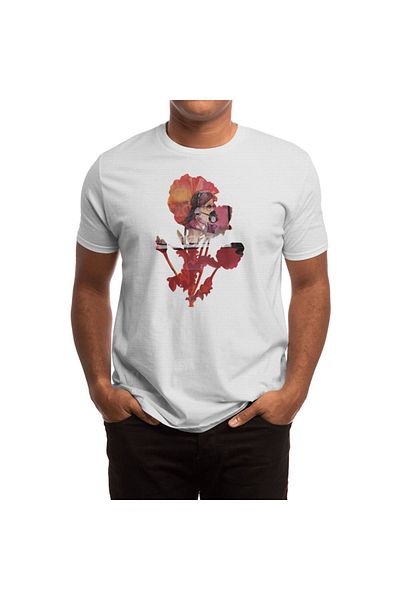 Fizello Λευκό χρώμα Unisex T-shirt για άνδρες και γυναίκες - Against Contamination Σχέδιο μάσκας λουλουδιών και αερίου