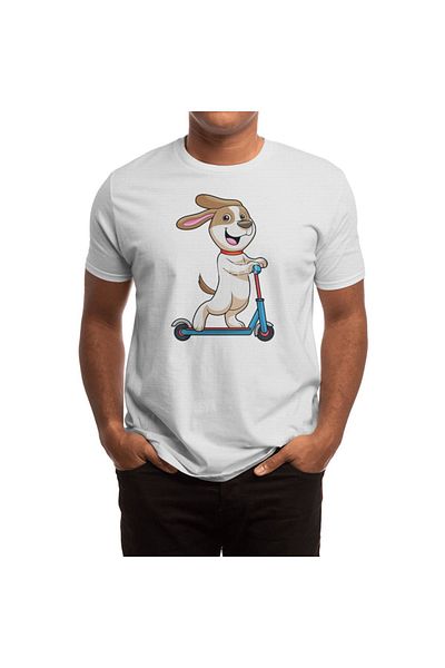 Fizello Tricou alb pentru bărbați și femei - câine ca motociclist cu model scooter