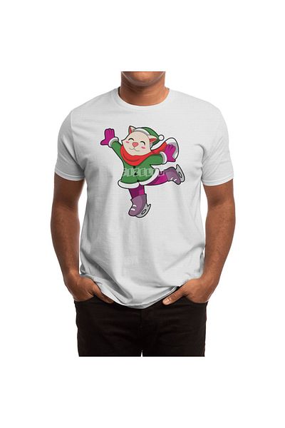 Fizello Men's and Women's White Cat Ice Skating T-Shirt - Unisex, Cut