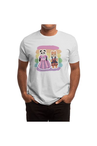 Fizello Tricou alb unisex Panda și Shiba Critter Couple