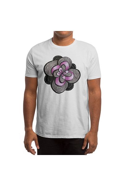 Fizello Λευκό μπλουζάκι Unisex - Abstract Flower Decoration, Γυναικείο T-shirt, Purple Grey Black Art