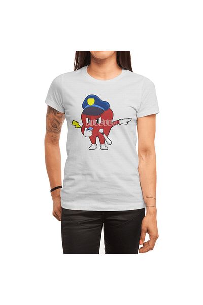 Fizello Tricou unisex alb Apple Police Officer pentru bărbați și femei - cu detaliu Whistle și Baton