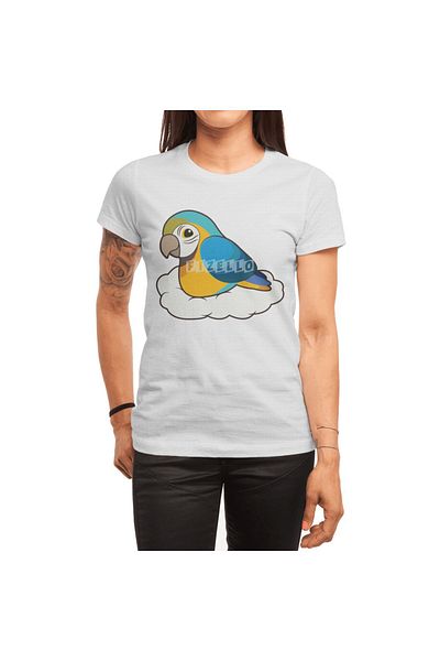 Fizello Ανδρικό και γυναικείο λευκό μπλουζάκι - Parrot With Cloud Unisex Design