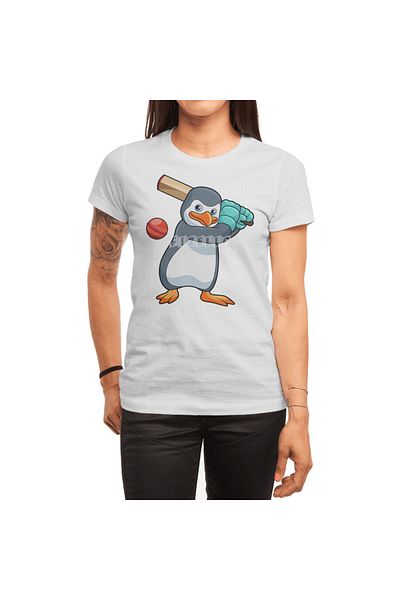 Fizello Tricou alb pentru bărbați și femei cu guler cricket pinguin