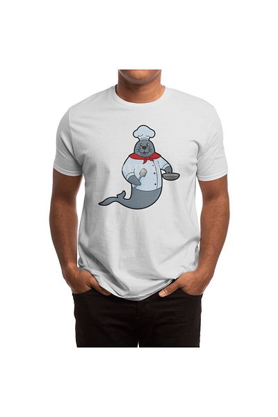 Fizello Unisex White Seal T-Shirt for Men and Women - Pan and Spatula Shaped