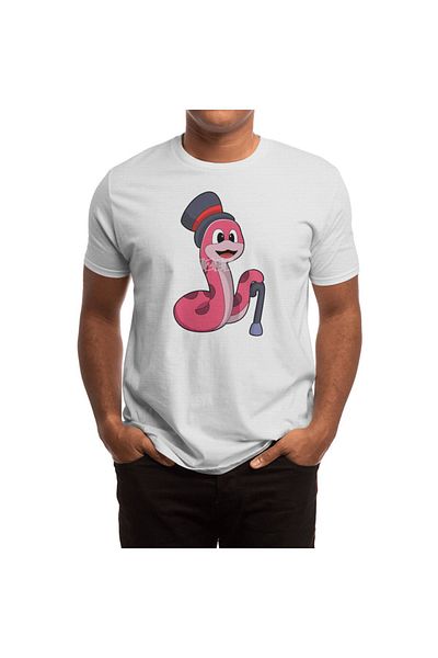 Fizello Tricou alb pentru bărbați și femei - Model Snake as Gentleman, Hat și Walking Stick