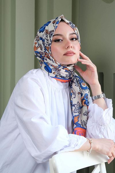 AFVENTE Floral Pattern Orange Cotton Shawl
