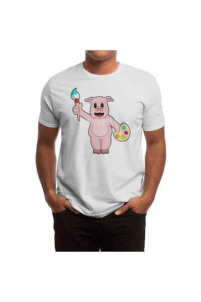 Fizello Tricou pentru bărbați și femei - Aproximativ Pig Horse Artifact, Brush & Color Design, Tricou alb unisex