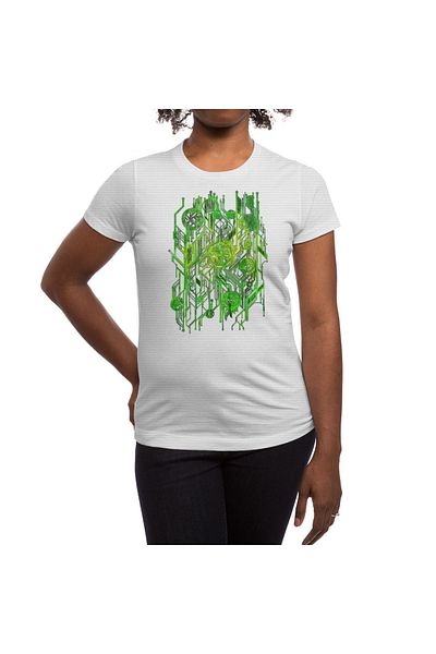 Fizello Λευκό μπλουζάκι Unisex - Zen Doodle Digital Circuit Neon Green