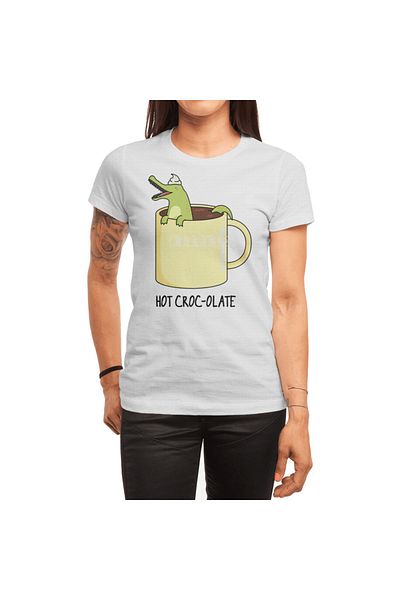 Fizello Ανδρικό και γυναικείο λευκό μπλουζάκι Unisex - Hot Crocolate Cute Chocolate Crocodile Pun