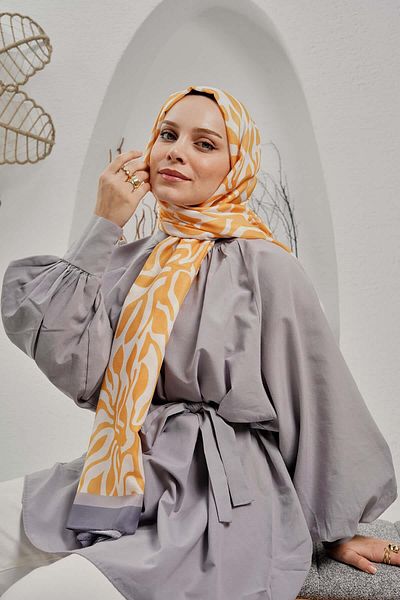 AFVENTE Yellow Soft Cotton Shawl - Abstract Pattern