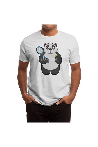 Fizello Panda - Μπλουζάκι για άνδρες και γυναίκες, λευκό μπλουζάκι Unisex, παίκτης τένις και μοτίβο ρακέτας τένις